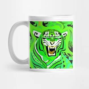 white tiger art in zentangle totonac ecopop in bright green light Mug